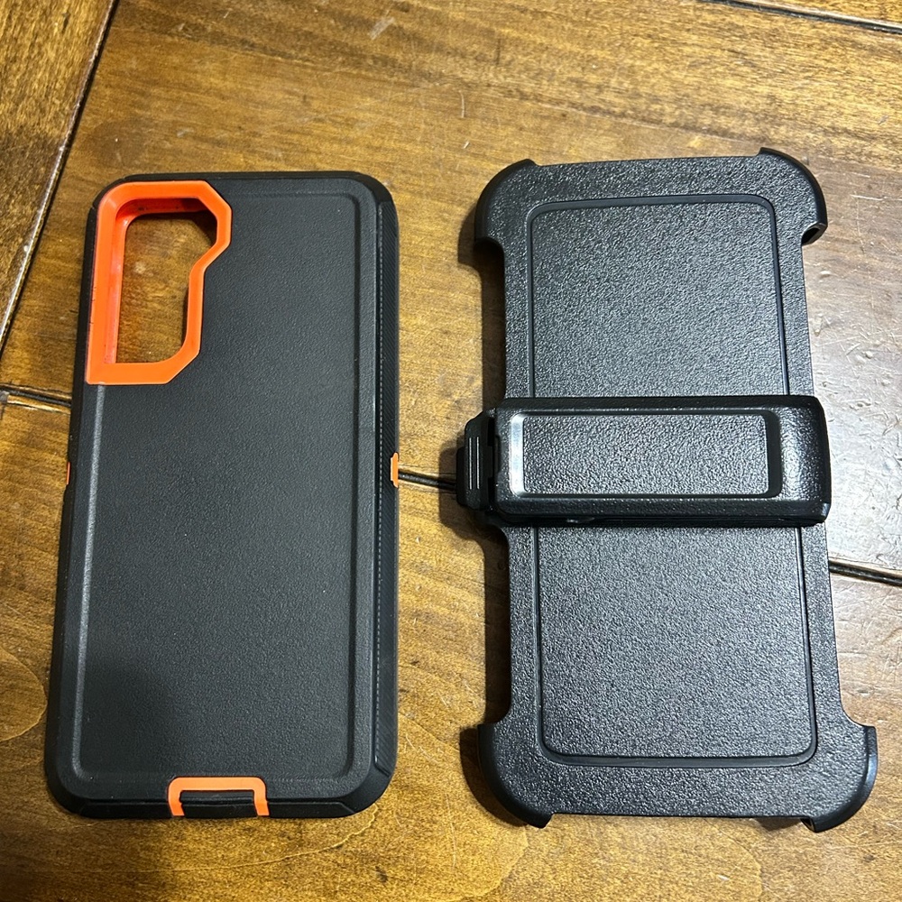 Amazon Rugged Dual-Layer Phone Case in Black and Orange with Belt Clip Holster